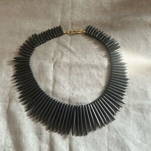 Kenneth Jay Lane Bone Sticks & Gold Clasp Spike Collar Bib Tribal Necklace
